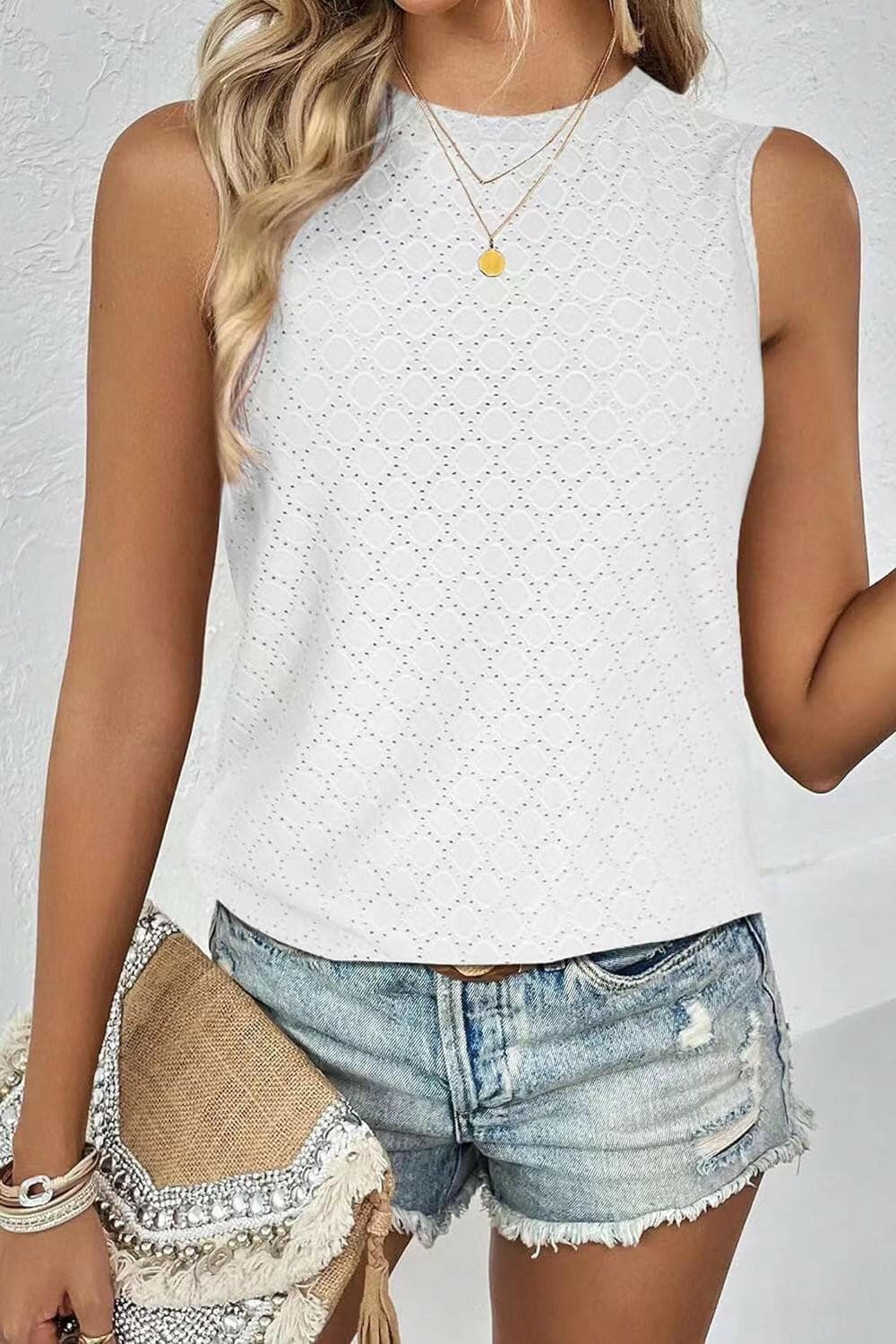 Eyelet Round Neck Tank - Love Salve