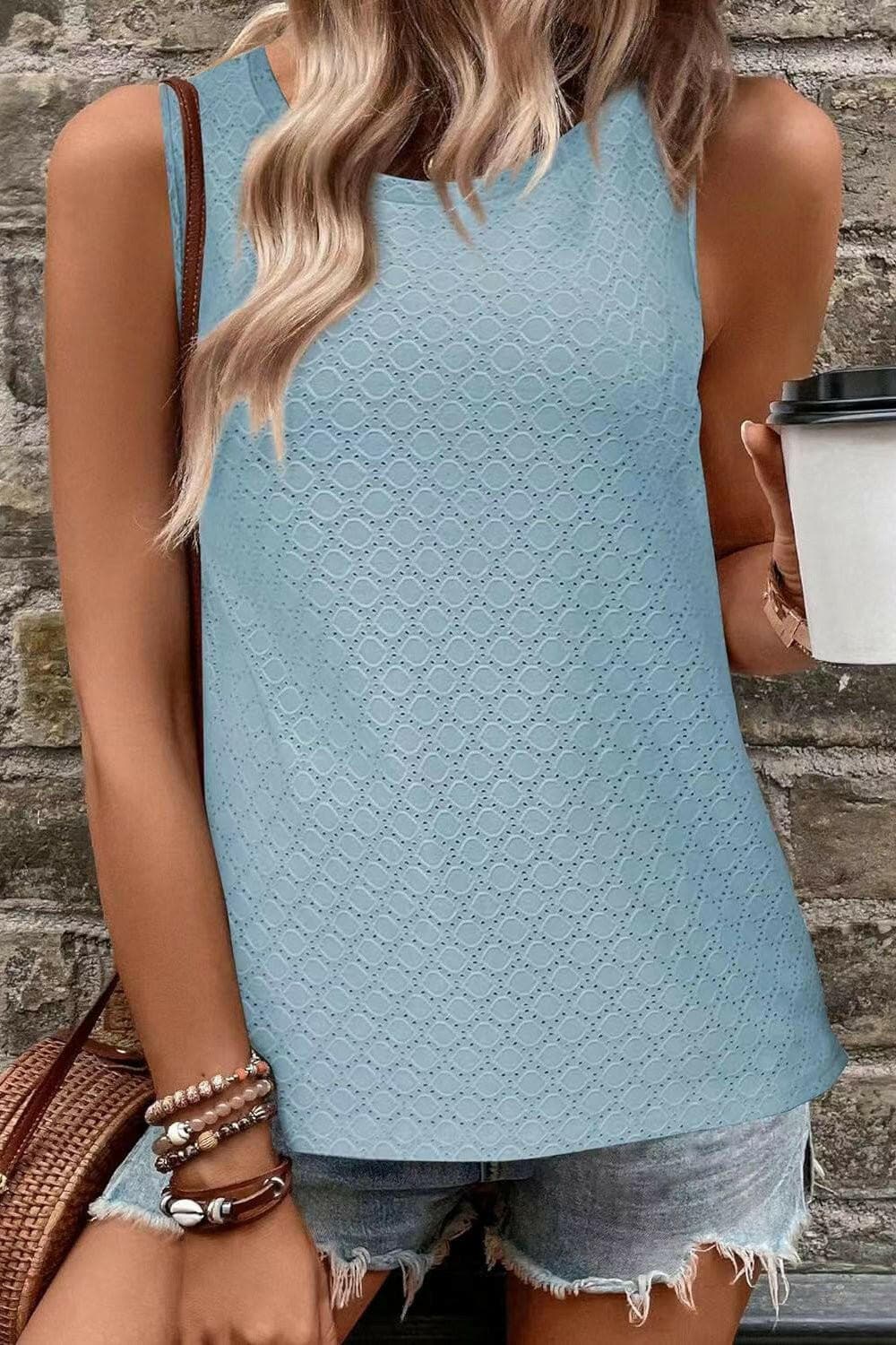 Eyelet Round Neck Tank - Love Salve