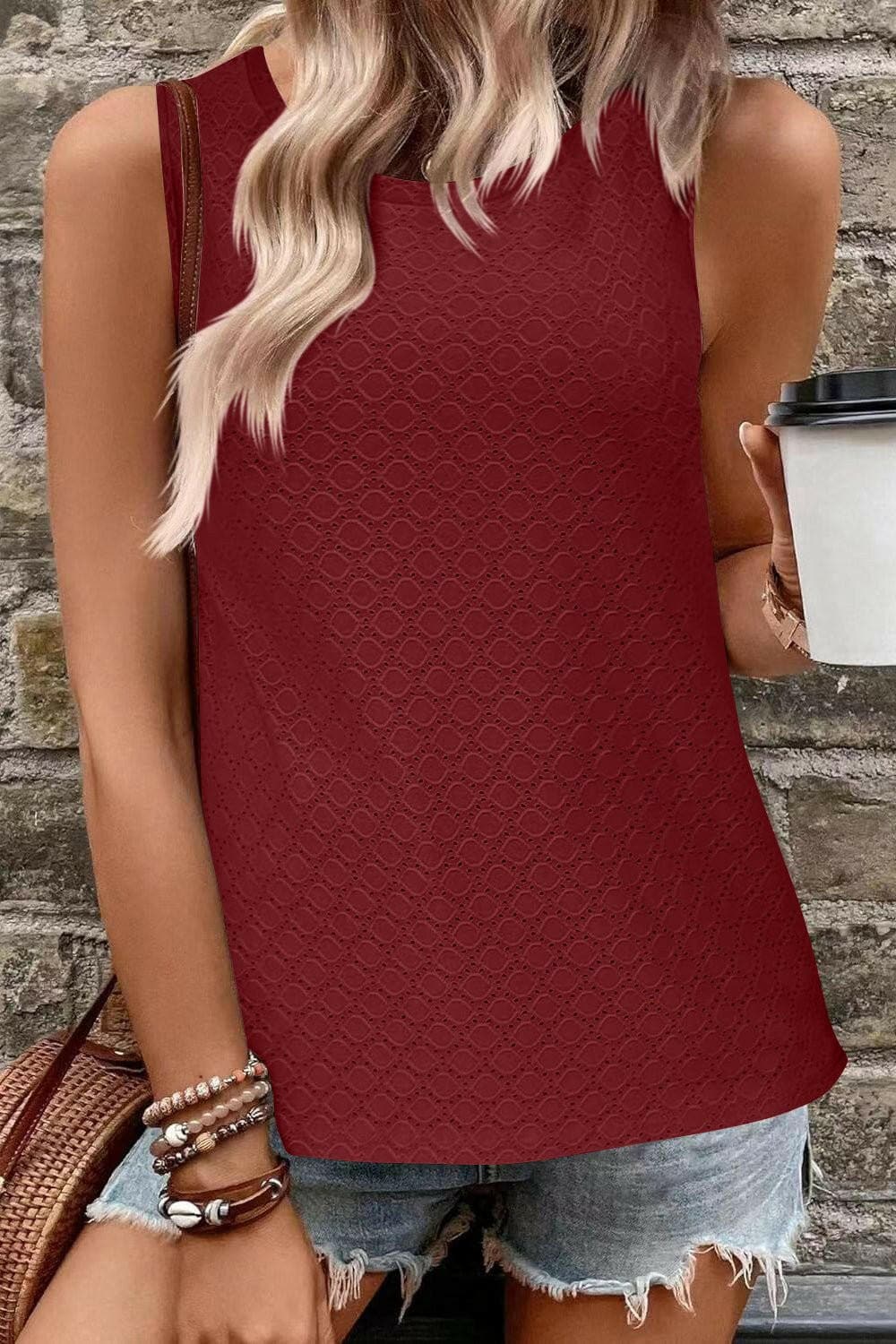 Eyelet Round Neck Tank - Love Salve