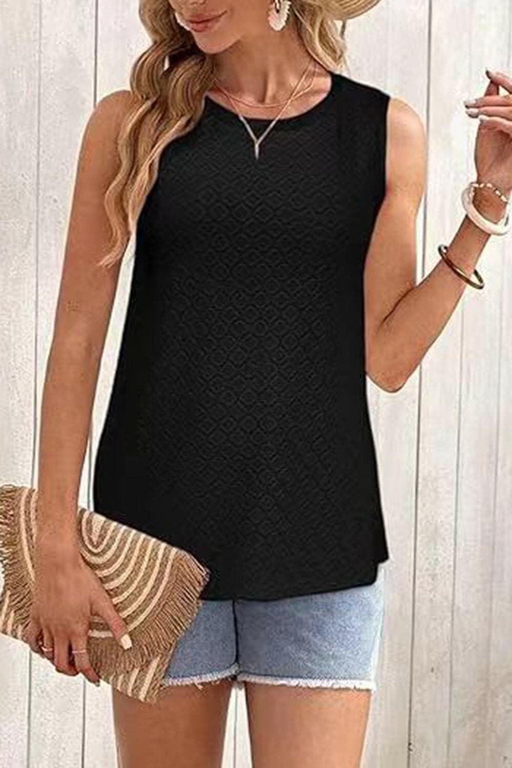 Eyelet Round Neck Tank - Love Salve