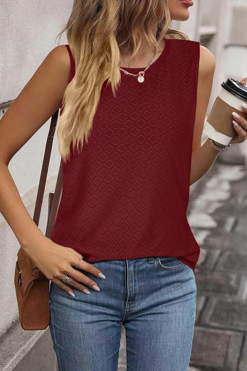 Eyelet Round Neck Tank - Love Salve