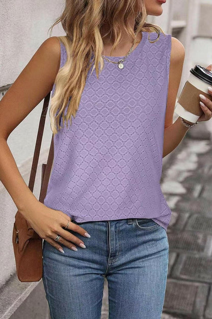 Eyelet Round Neck Tank - Love Salve