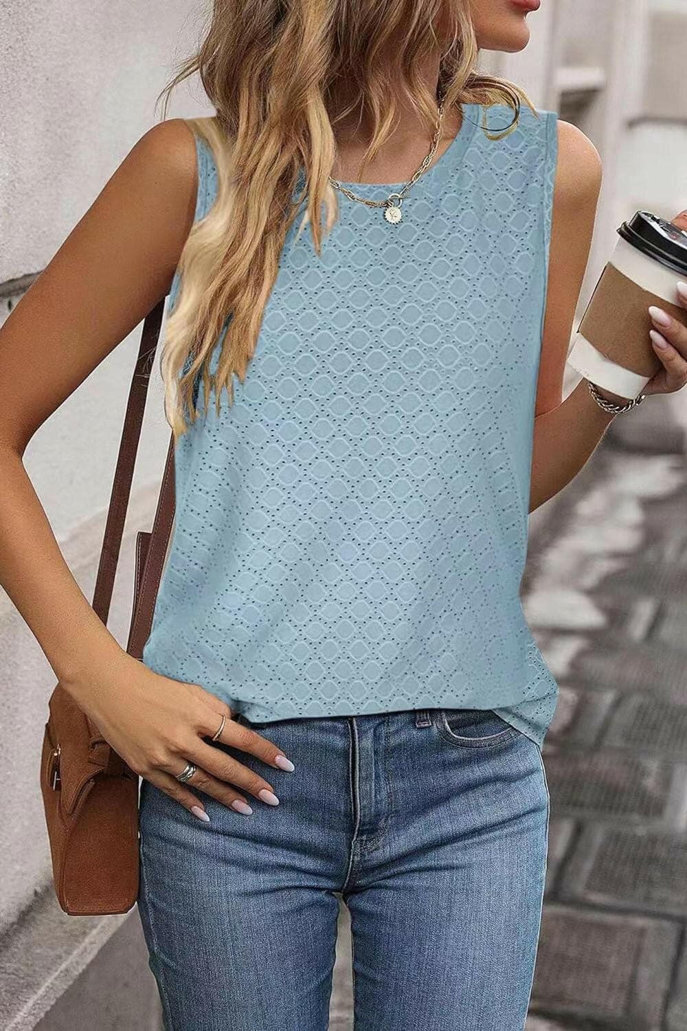 Eyelet Round Neck Tank - Love Salve