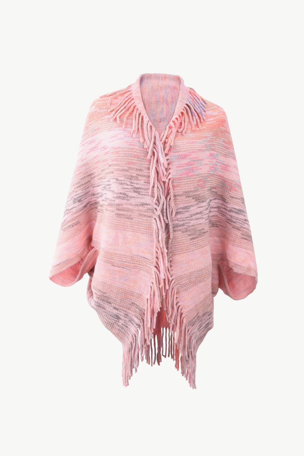 Multicolored Fringe Trim Poncho.