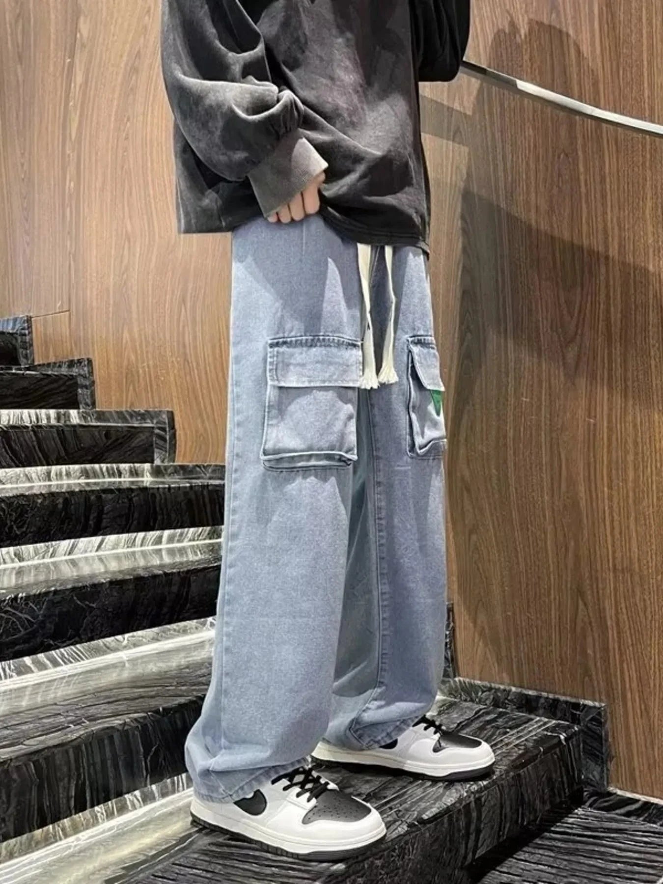 Men's Full Size Vintage Washed Wide Leg Cargo Jeans Plus Size Simply Love