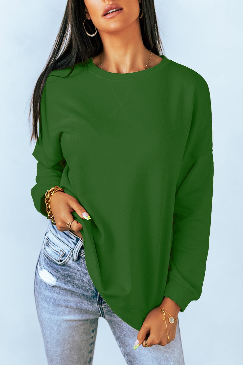 Round Neck Dropped Shoulder Sweatshirt.