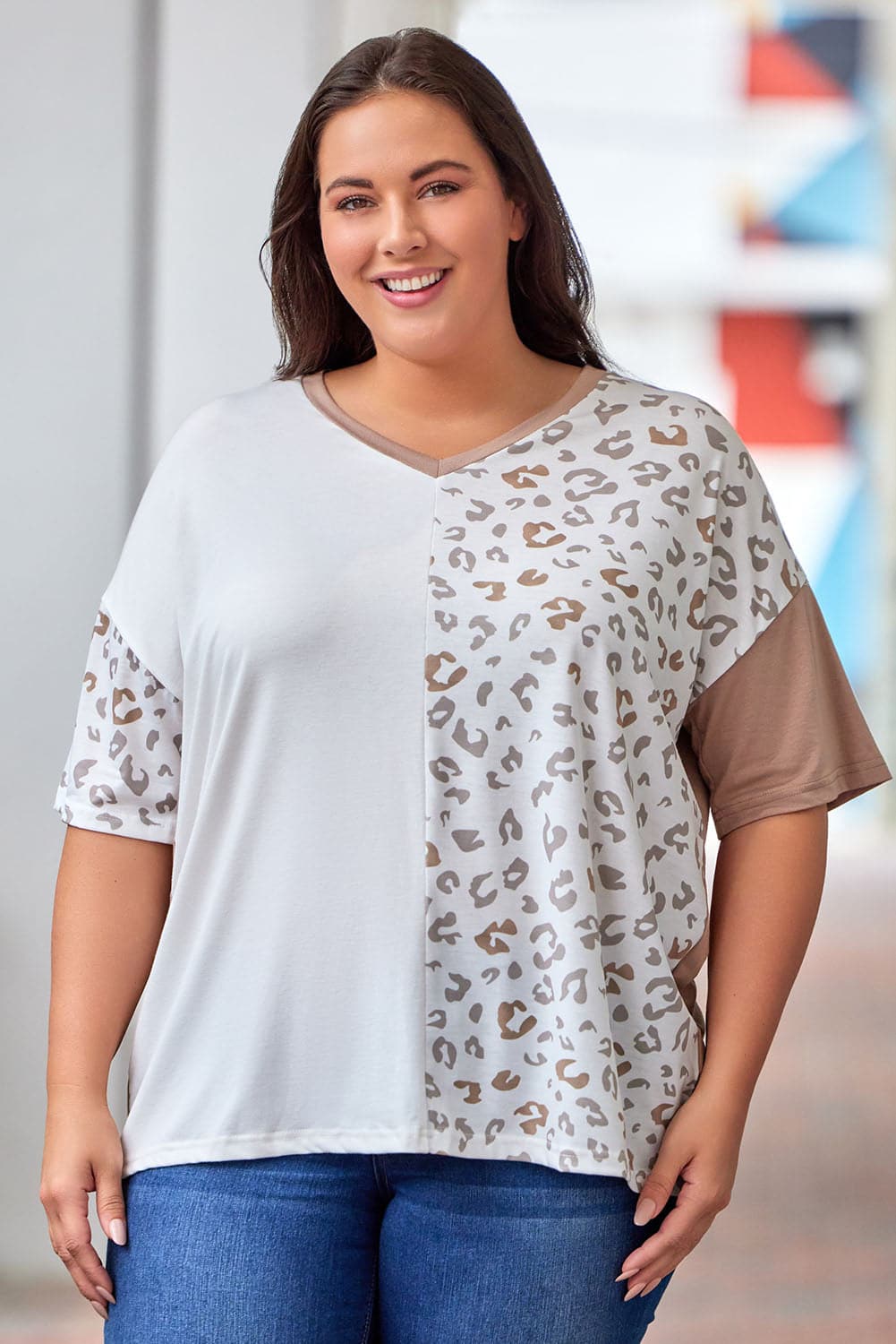 Plus Size Leopard V-Neck T-Shirt.