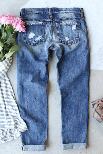 Trendy pumpkin distressed straight-leg jeans