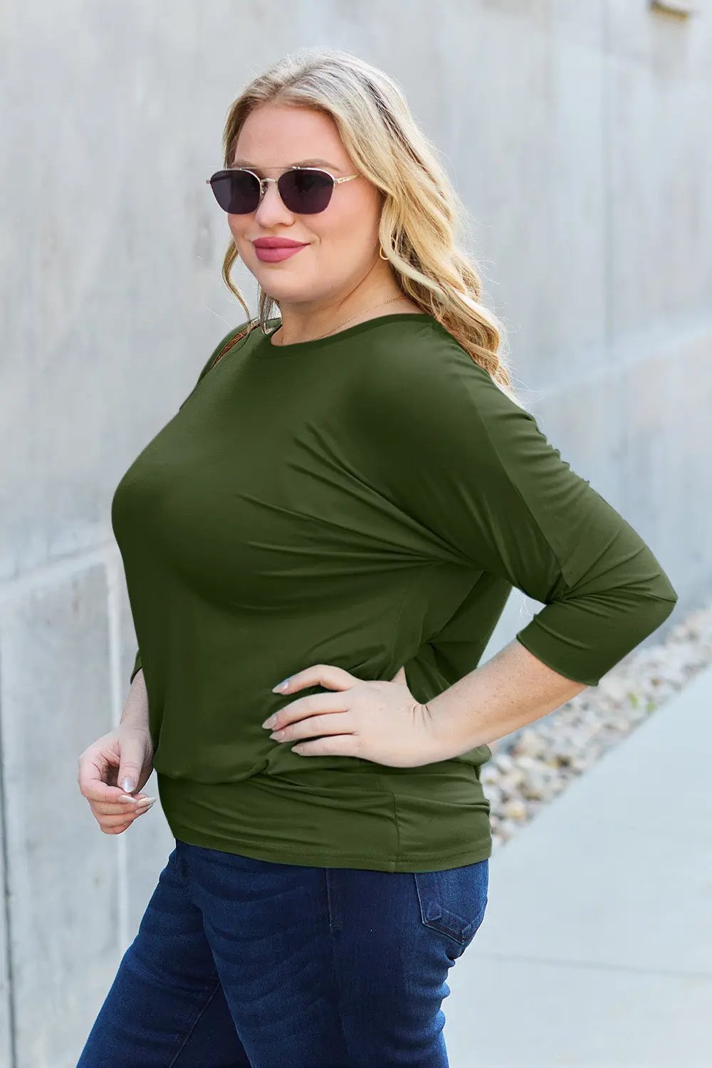 ShopBasicbae Basic Bae Full Size Round Neck Batwing Sleeve Top - Premium Quality Tops | Fast Shipping & Returns - Love Salve