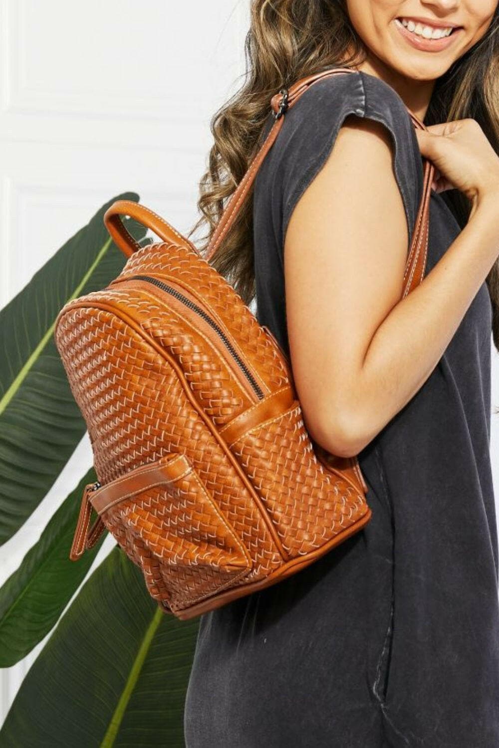 SHOMICO Certainly Chic Faux Leather Woven Backpack.