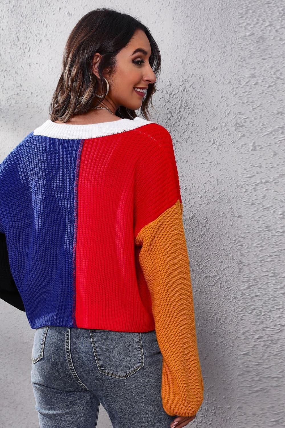 Color Block Ribbed Long Sleeve Cardigan.