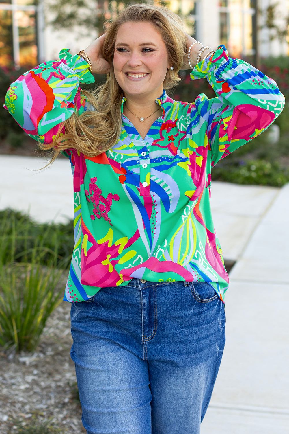 Green abstract plus size blouse