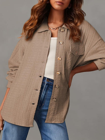 Stylish textured long sleeve button-up shacket