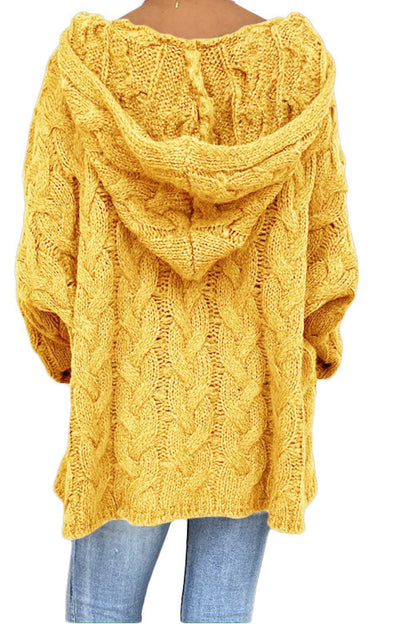 Cable-Knit Hooded Sweater.