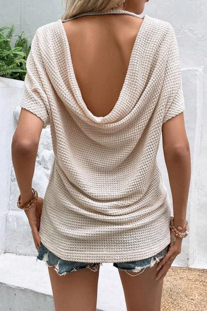 Backless Round Neck Short Sleeve T-Shirt.