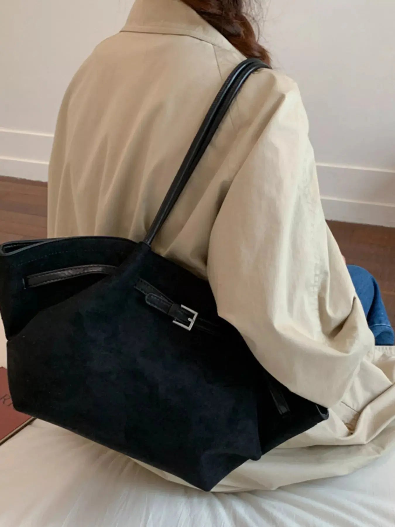 Solid Color Buckle Tote Bag Simply Love