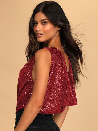 Sequin Surplice Sleeveless Bodysuit.