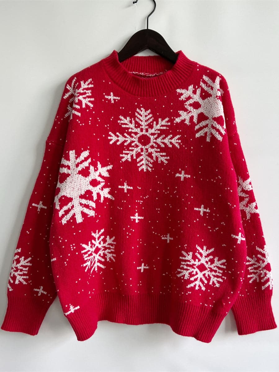 Snowflake Pattern Dropped Shoulder Sweater.