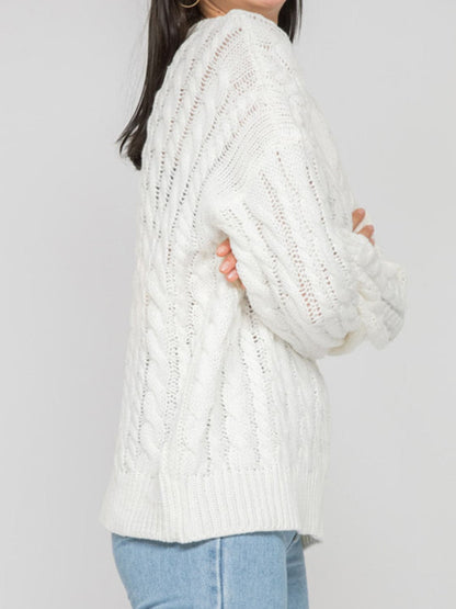 Openwork Round Sleeve Cable-Knit Sweater.