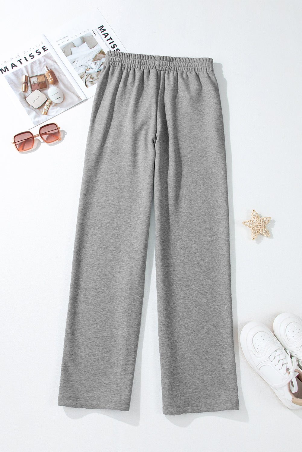 Light grey fleece pants with drawstring