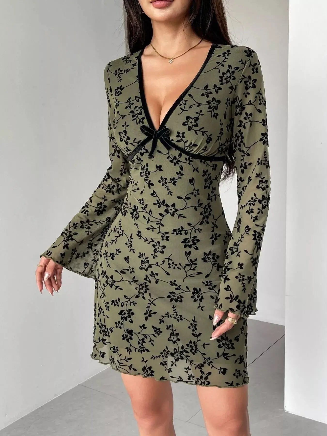 Floral Print Flare Sleeve Mini Dress Simply Love