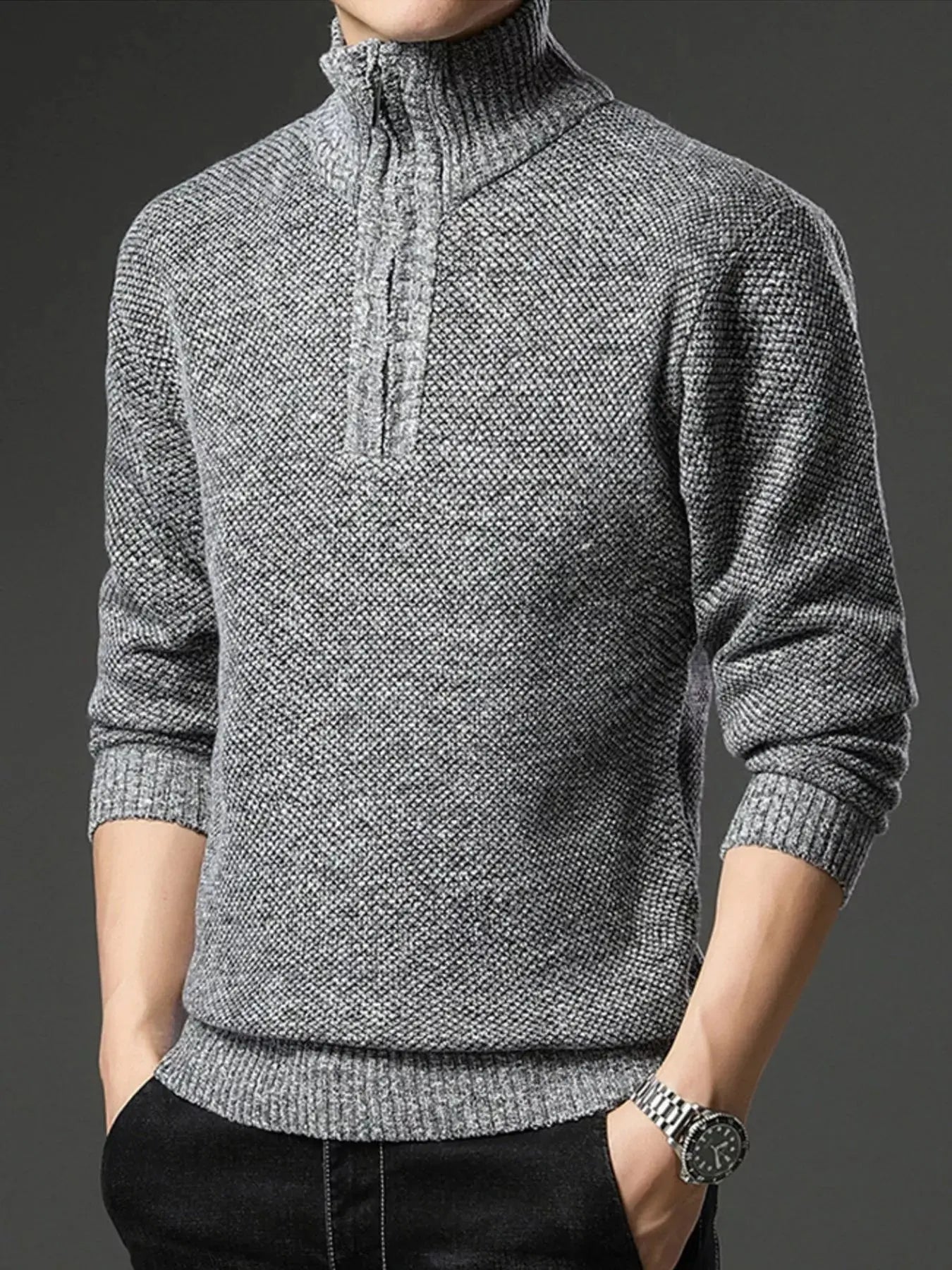 Men's Plus Size Half-Zip Knitted Pullover Sweater Simply Love