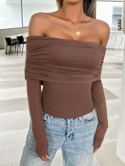 Ruched Off-Shoulder Long Sleeve T-ShirtRuched Off-Shoulder Long Sleeve T-Shirt

Indulge in effortless style with our Ruched Off-Shoulder Long Sleeve T-Shirt, a versatile piece designed to elevate your eveLove Salve -Shoulder Long SleeveT-shirts