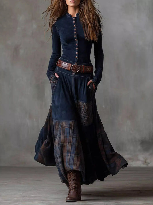 Full Size Plaid Button Front Long Sleeve Dress Plus Size Simply Love