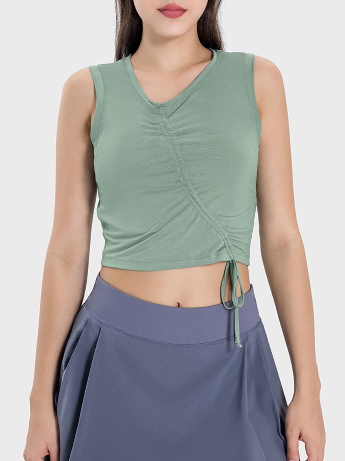 Drawstring Ruched Wide Strap Active Tank.