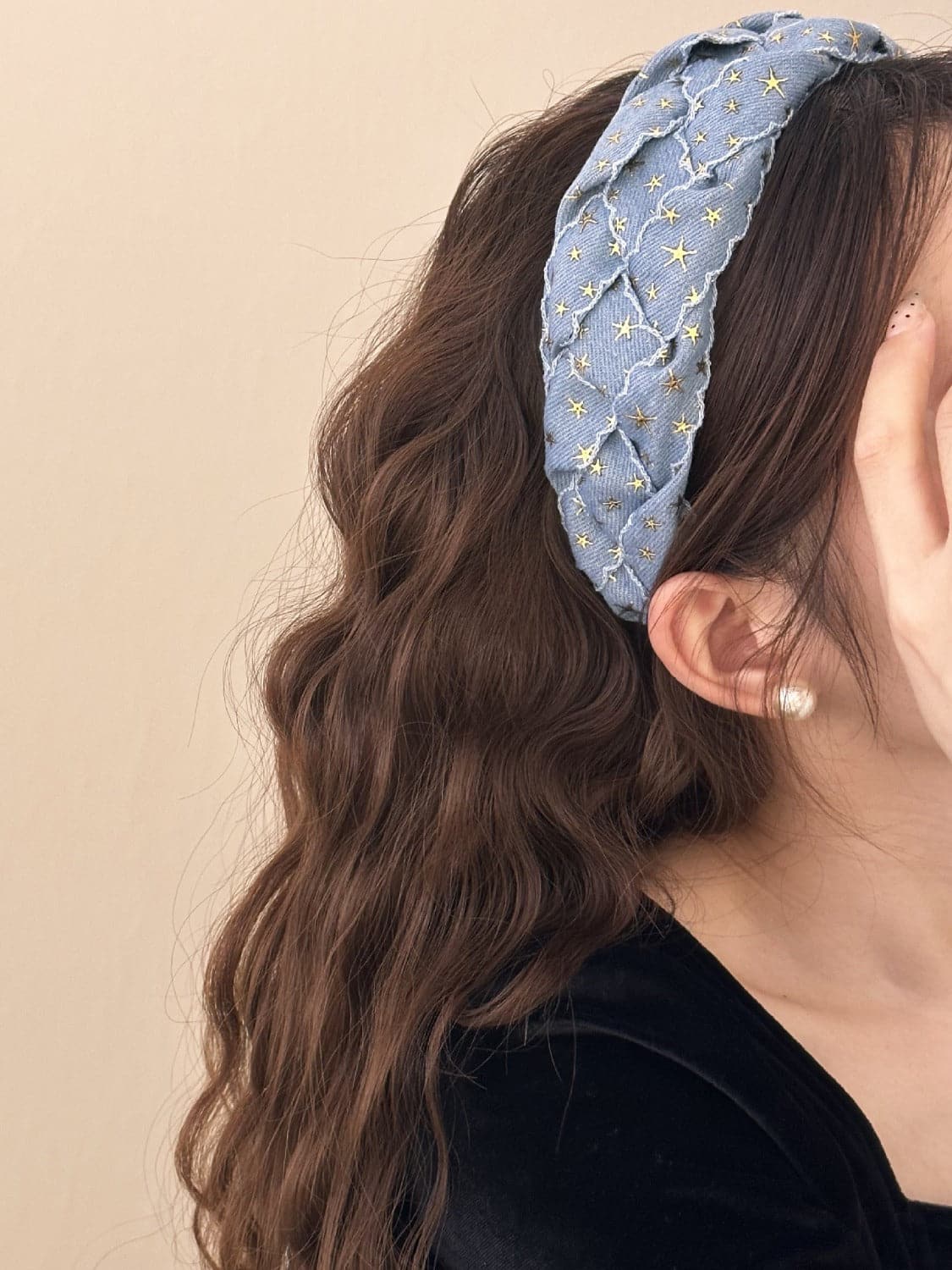 Denim star braided wide headband