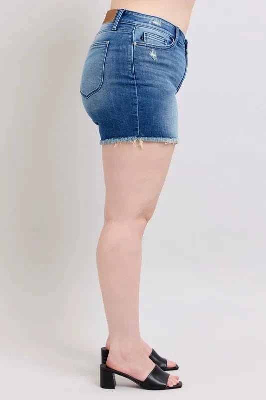 Judy Blue Full Size V-Front Denim Shorts with Shield Pockets Plus Size Coco’s Tee Boutique