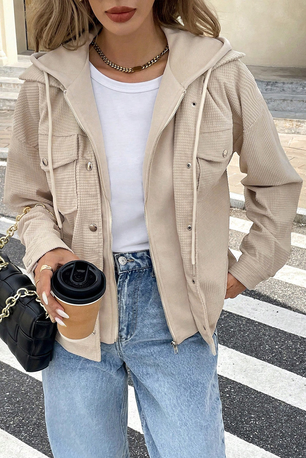 Beige 2 In 1 Thermal Knit Textured Hooded Jacket For All Day Comfort And Everyday Winter Wear Dear-Lover Dropshipping