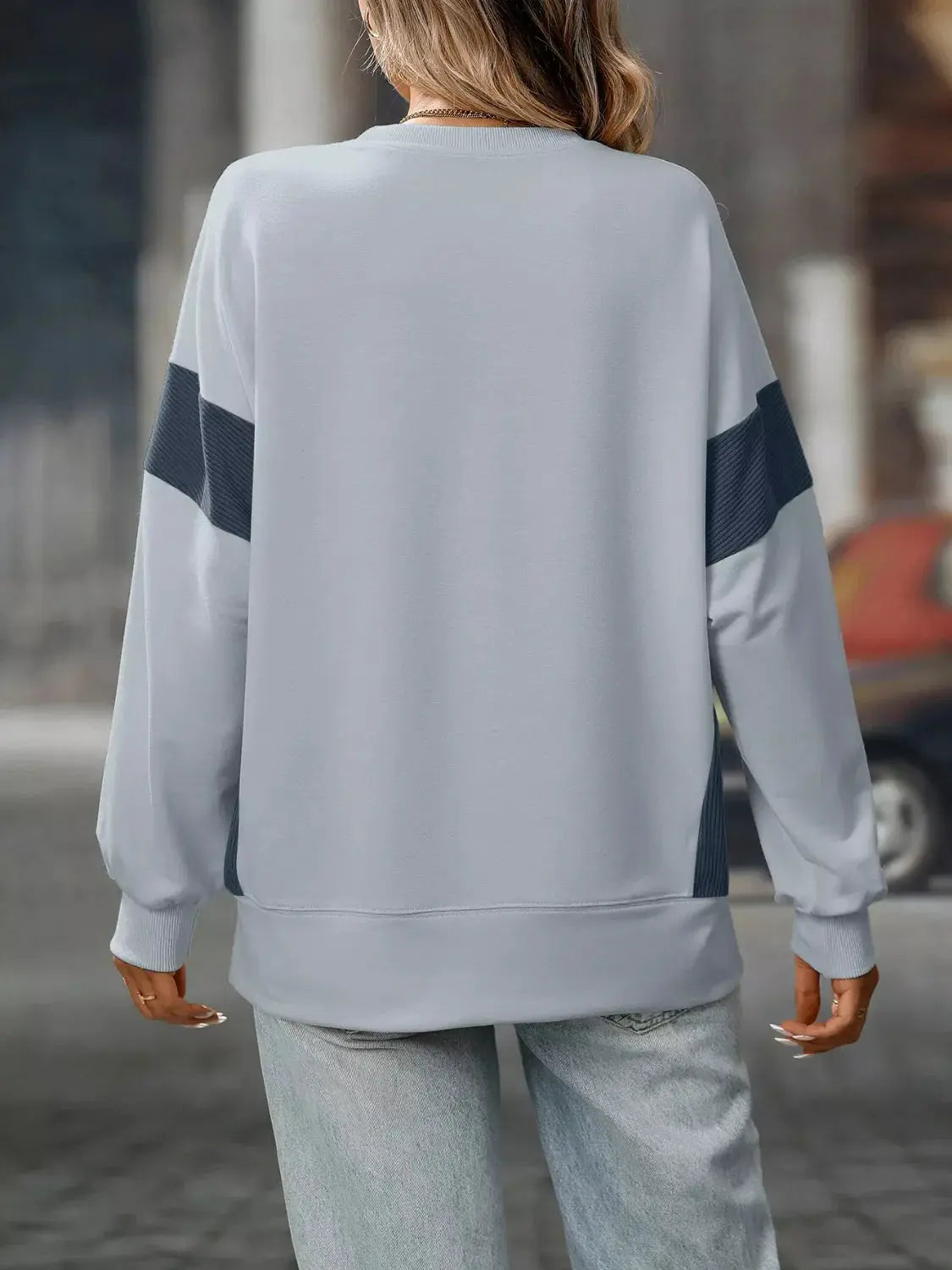 Side Slit Round Neck Sweatshirt Simply Love