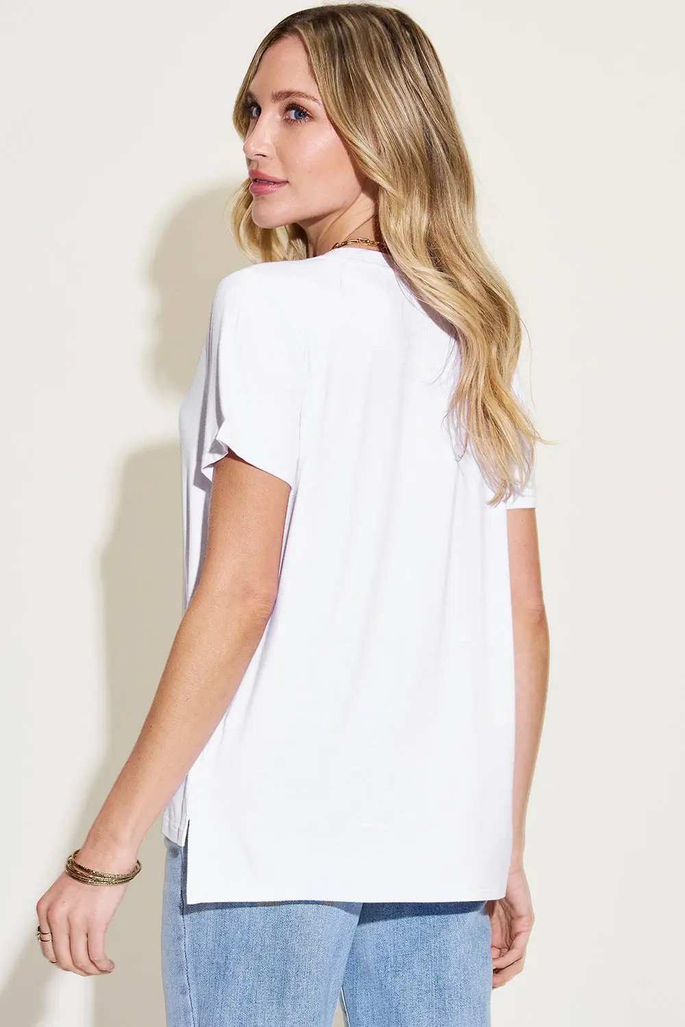 Basic Bae Full Size V-Neck High-Low T-Shirt - Love Salve