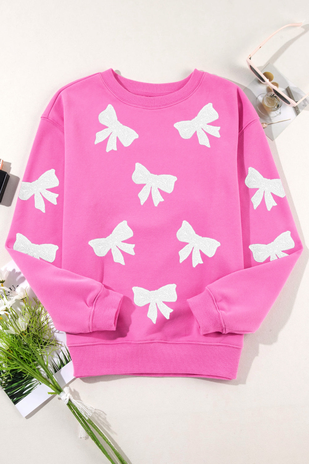 Sparkling bowknot pullover sweatshirt