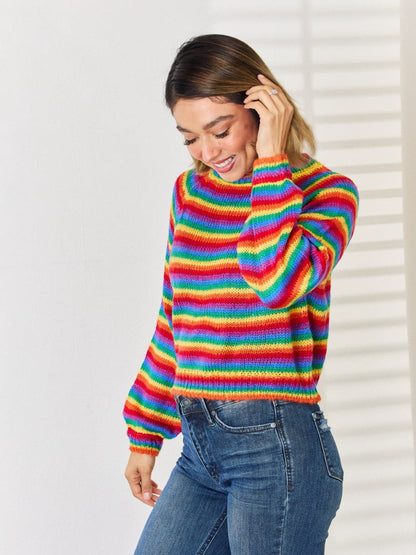 Striped Round Neck Long Sleeve Sweater.