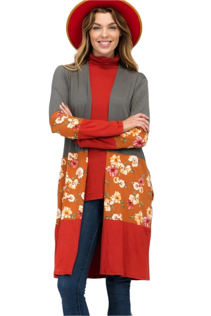 Celeste floral print color block cardigan for all-day comfort