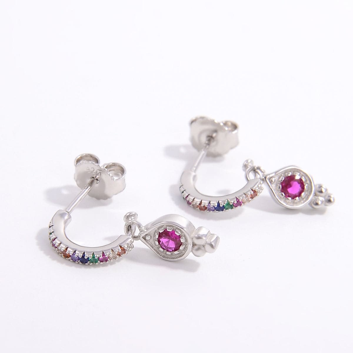 925 Sterling Silver Inlaid Zircon Earrings.