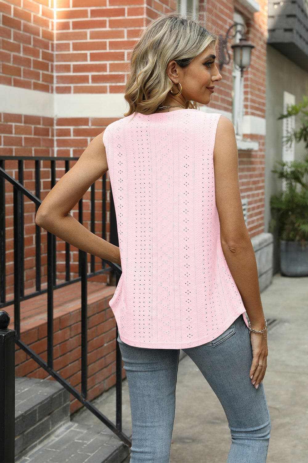 Eyelet Square Neck Tank.