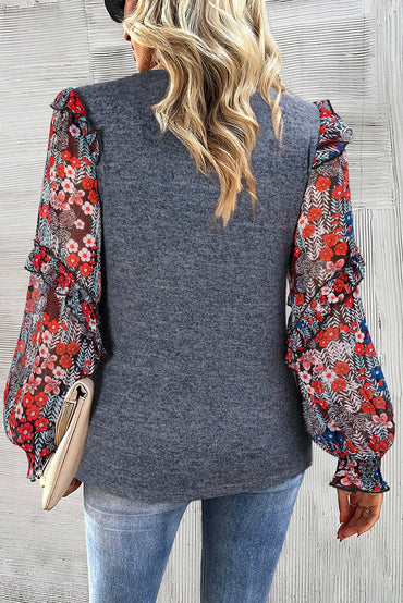 Chic floral ruffle sleeve blouse with tiered design