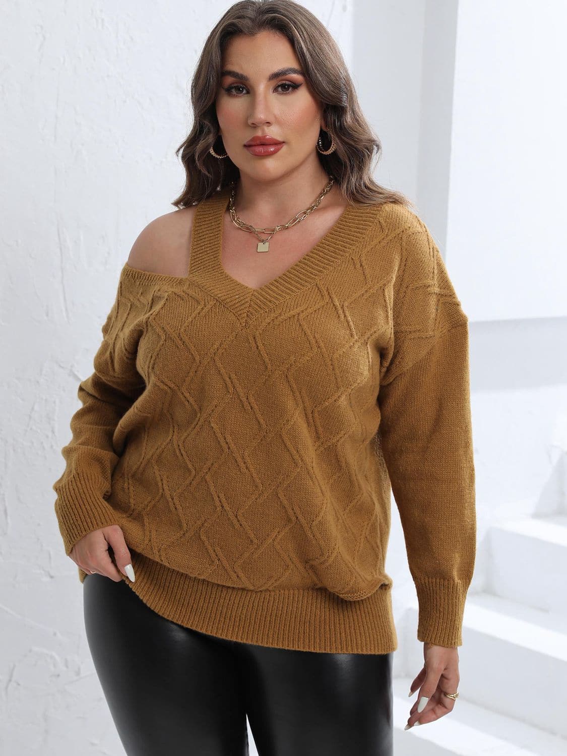 Plus Size Cutout V-Neck Sweater.