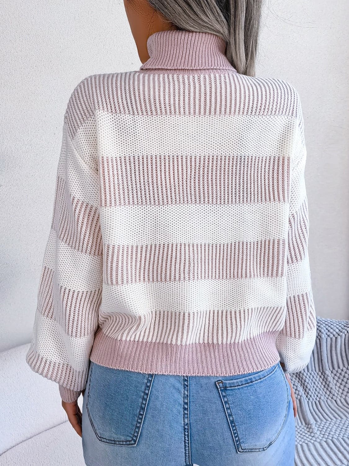 Striped Turtleneck Long Sleeve Sweater.