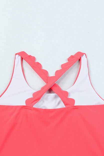 Chic pink scalloped high waist criss-cross bikini