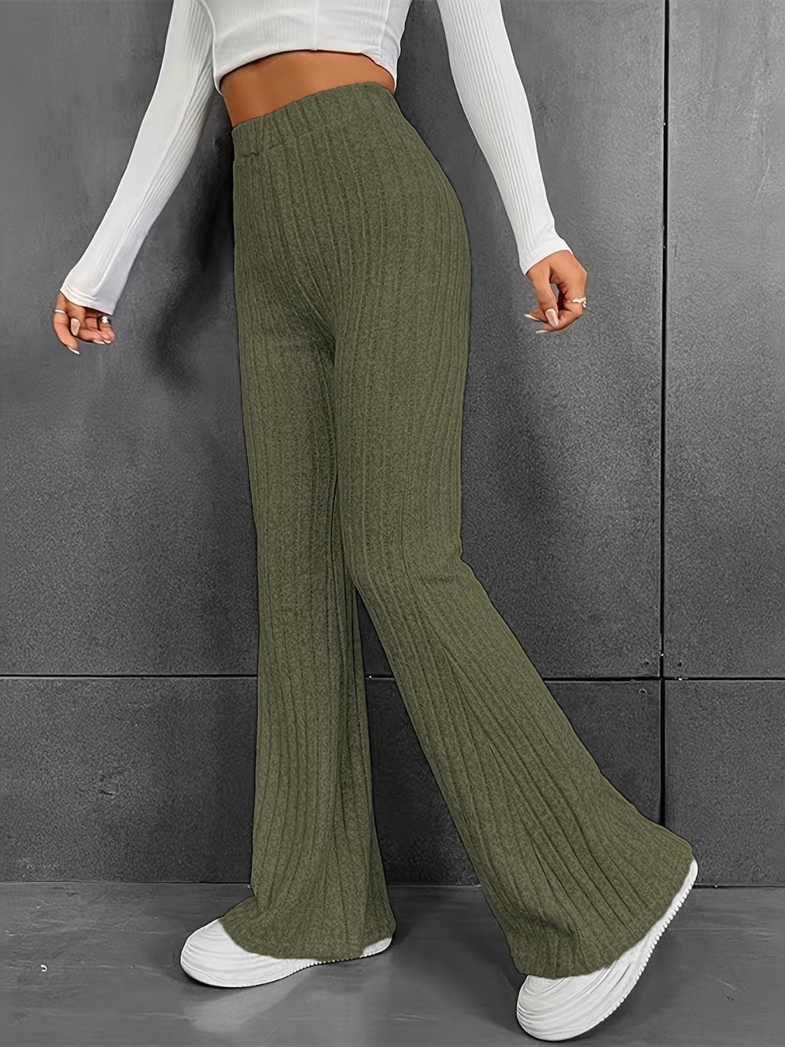 Ribbed High Waist Bootcut Pants.