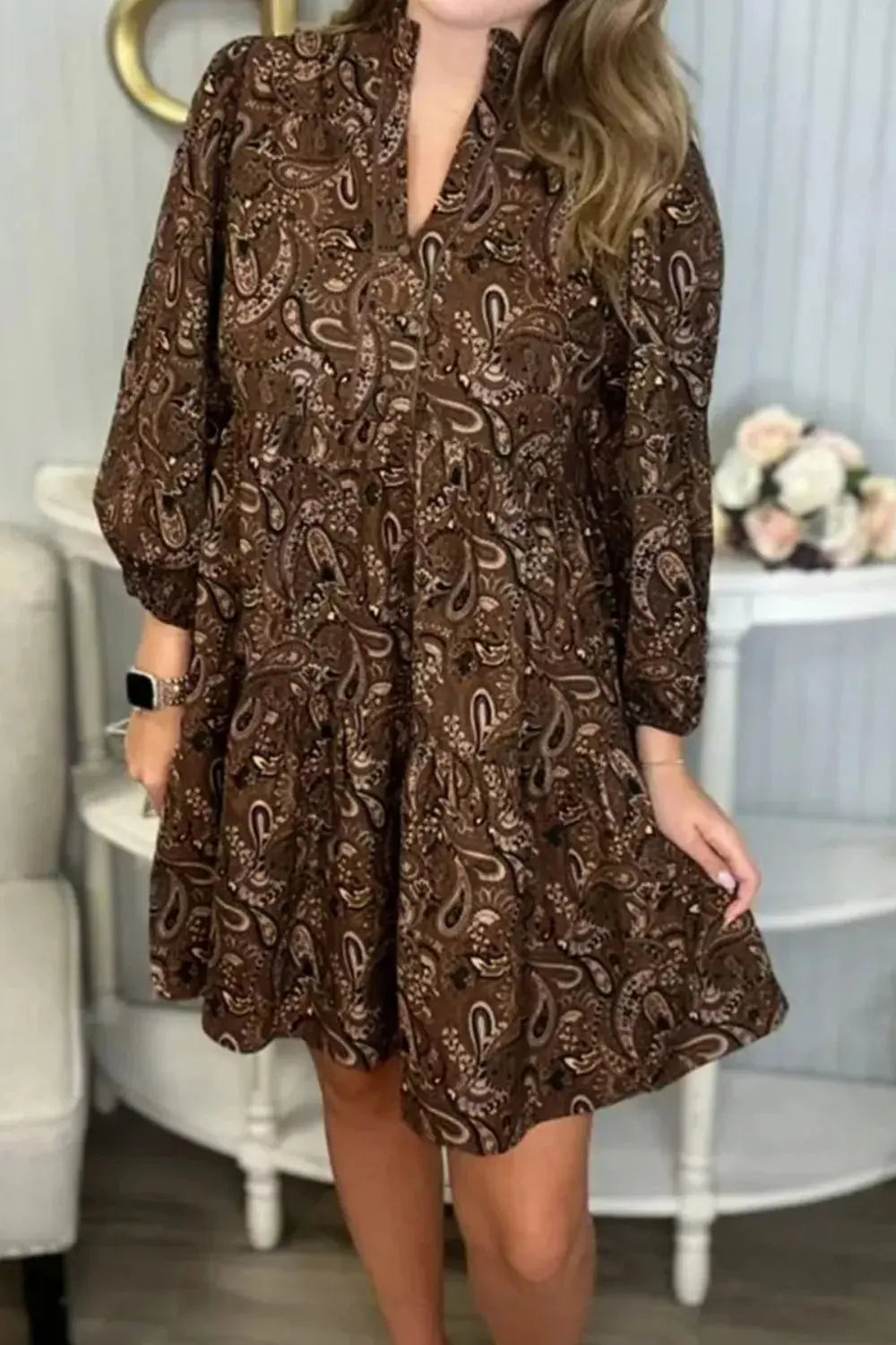 Paisley Print Notched Mini Dress Simply Love