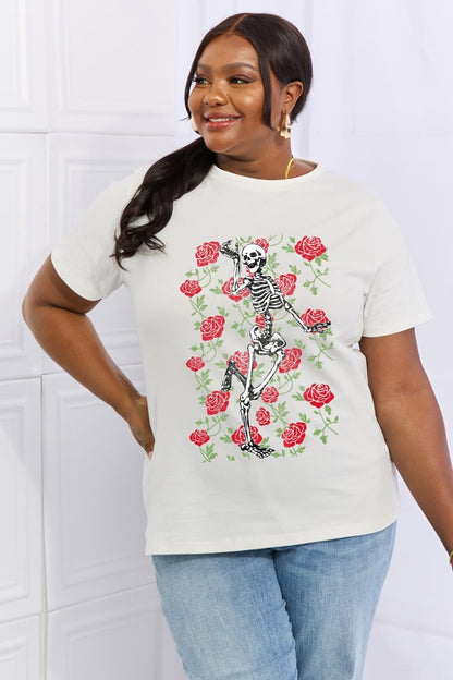 Skeleton rose cotton tee - casual style