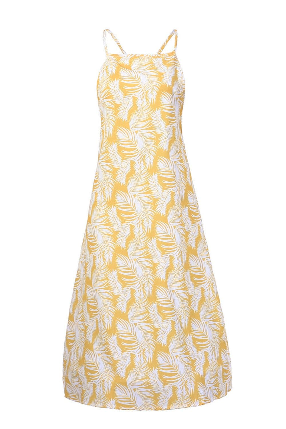 Slit Crisscross Printed Sleeveless Cami Dress.