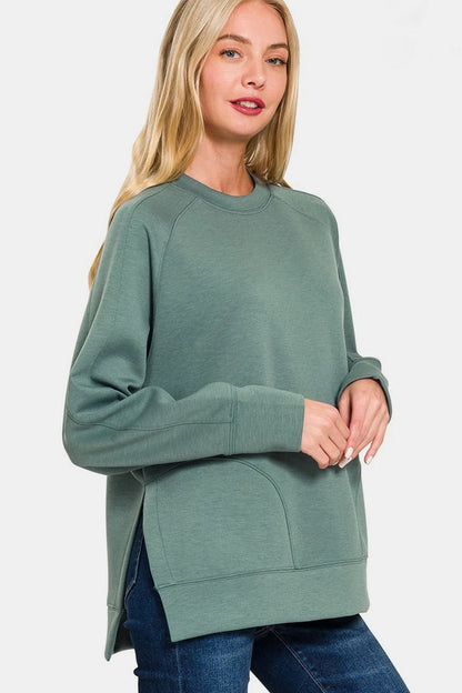 Zenana scuba side slit sweatshirt