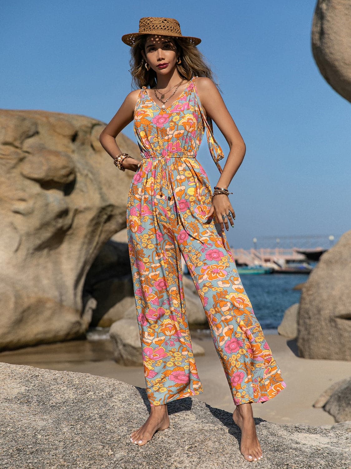 V-Neck Wide Leg Jumpsuit.