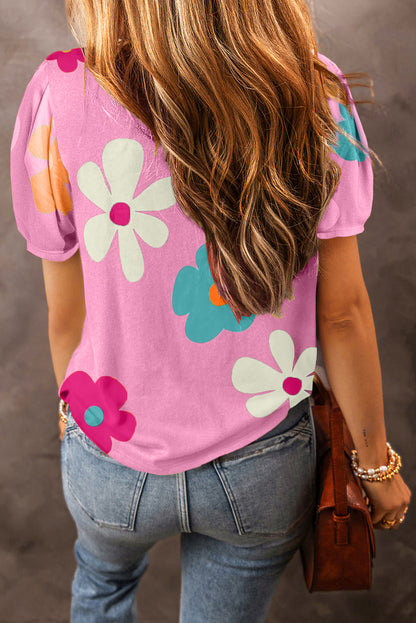 Charming floral bubble sleeve tee in pink